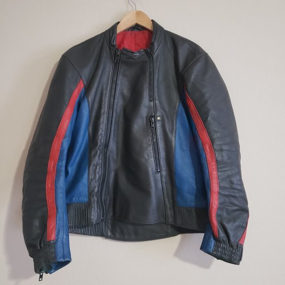 Vintage 80s BMW Leather Jacket Motorcycle Black XL
